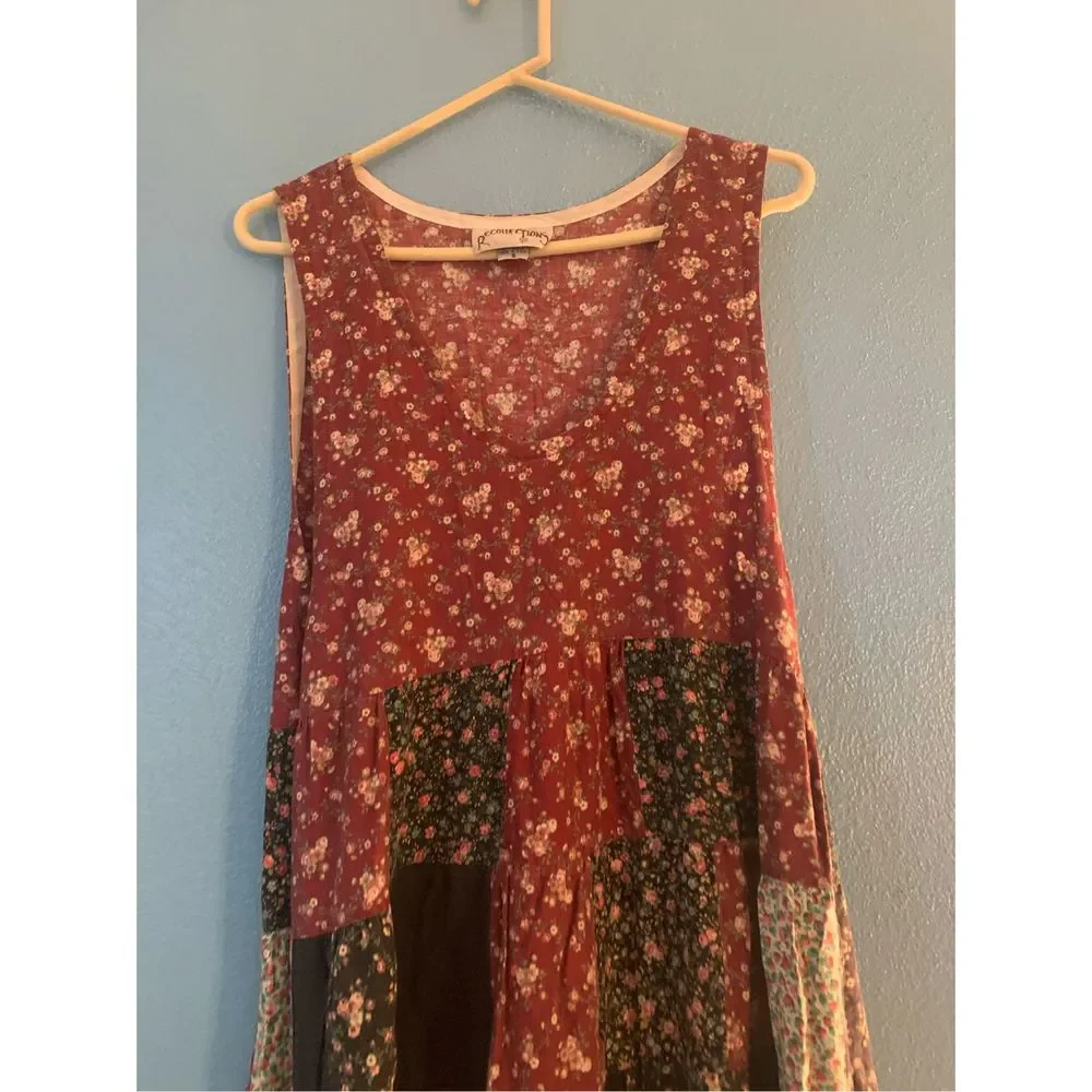 Vintage Recollections Cottage Core Patchwork Sleeveless Floral Maxi Dress Size S